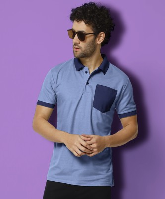 FOXTER Solid, Colorblock Men Polo Neck Light Blue T-Shirt