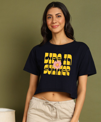 Moda Rapido Printed Women Round Neck Navy Blue T-Shirt