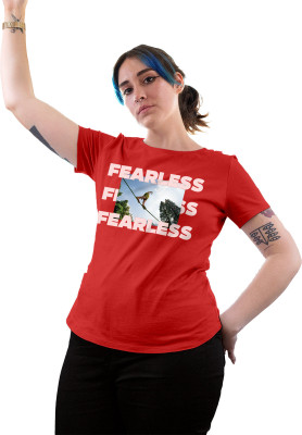 Fighterhero Printed Women Round Neck Red T-Shirt