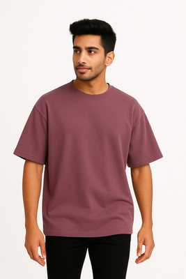 Hornignite Solid Men Round Neck Purple T-Shirt