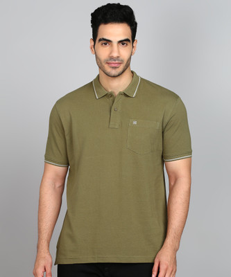 Raymond Solid Men Polo Neck Green T-Shirt