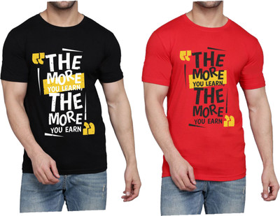 WOOSTRO Printed Men Round Neck Black, Red T-Shirt