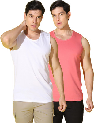 WOOSTRO Solid Men Scoop Neck White, Pink T-Shirt