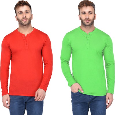 Moordale Solid Men Henley Neck Red, Light Green T-Shirt