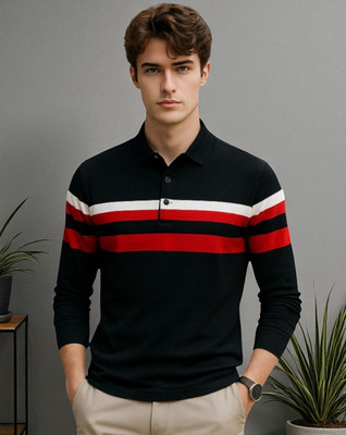 FASHIUM Solid Men Polo Neck Black T-Shirt