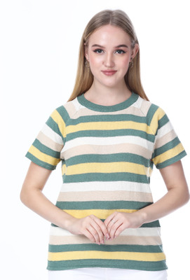 NOQUO Striped Women Round Neck Multicolor T-Shirt
