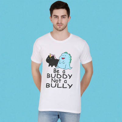 FARICON Printed Men Round Neck White T-Shirt