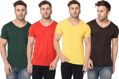 JB Jagoboy Solid Men V Neck Multicolor T-Shirt