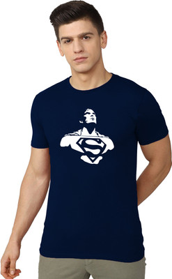 OrrganicChics Superhero Men Round Neck Navy Blue T-Shirt