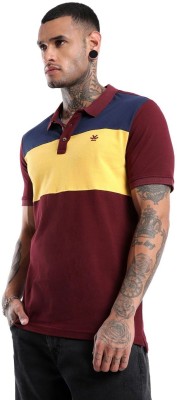 WROGN Colorblock Men Polo Neck Maroon T-Shirt