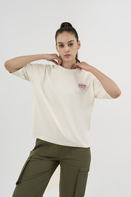 DCYPHR Graphic Print Women Crew Neck White T-Shirt