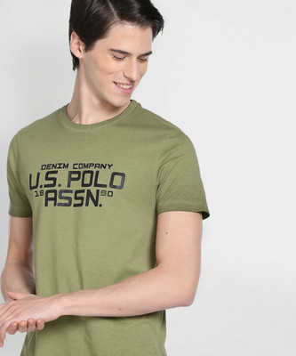 U.S. POLO ASSN. Printed Men Round Neck Green T-Shirt