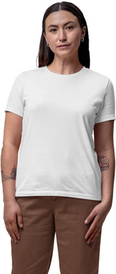 Fighterhero Solid Women Round Neck White T-Shirt