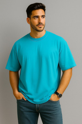 GROOVIES Solid Men Round Neck Blue T-Shirt
