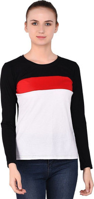 Trendfull Solid Women Round Neck Red, White, Black T-Shirt
