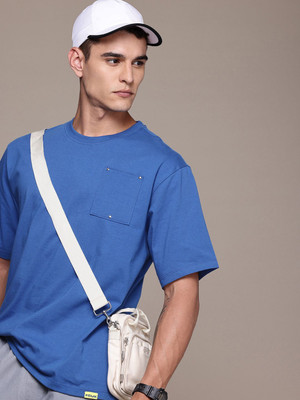 FCUK Solid Men Round Neck Blue T-Shirt