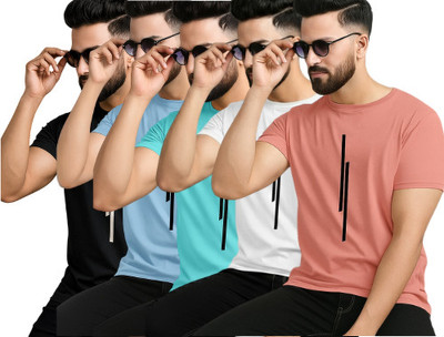 P collection Printed Men Round Neck Black, Light Blue, Light Green, White, Pink T-Shirt