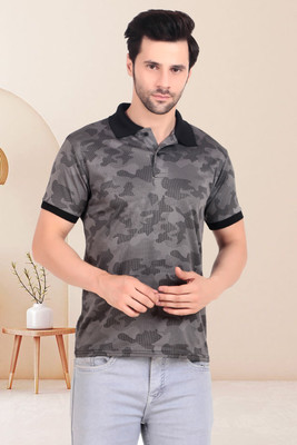 TQH Printed Men Round Neck Black, Grey T-Shirt