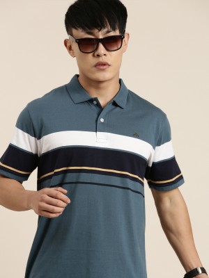 METRONAUT Striped Men Polo Neck Blue T-Shirt