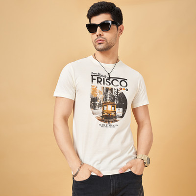 SF Jeans by Pantaloons Graphic Print Men Round Neck White T-Shirt