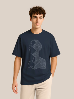 Bullmer Graphic Print Men Round Neck Navy Blue T-Shirt