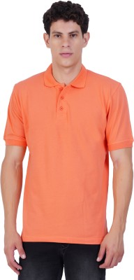 SnookerZ Solid Men Polo Neck Orange T-Shirt