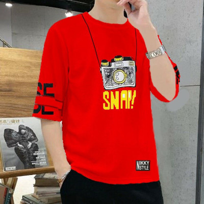 NB NICKY BOY Typography, Graphic Print Men Round Neck Red T-Shirt