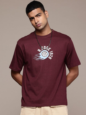 R.Code by The Roadster Life Co. Printed Men Round Neck Maroon T-Shirt