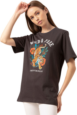 Lounge Dreams Graphic Print, Typography Women Round Neck Grey T-Shirt