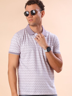 V-MART Graphic Print Men Polo Neck Purple T-Shirt