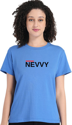 BERRYFIT Typography Women Round Neck Blue T-Shirt