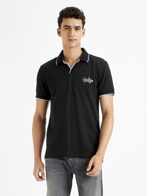 LEVI'S Solid Men Polo Neck Black T-Shirt