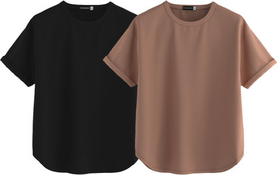 JUNEBERRY Solid Women Round Neck Multicolor T-Shirt