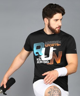 Adrenex Printed Men Round Neck Black T-Shirt