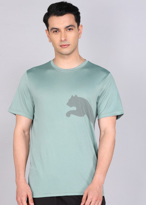 PUMA Solid Men Crew Neck Green T-Shirt