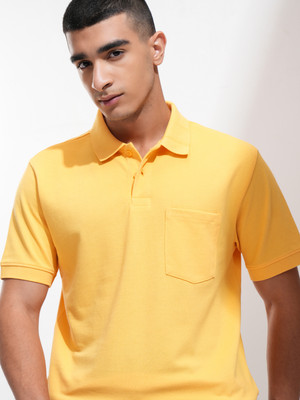 HIGHLANDER Solid Men Polo Neck Yellow T-Shirt