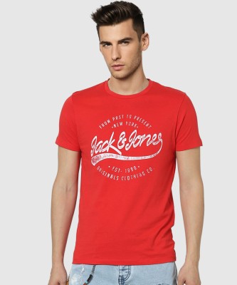 JACK & JONES Typography Men Round Neck Red T-Shirt