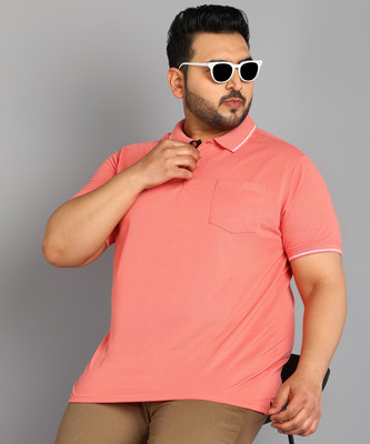 XPLUMP Solid Men Polo Neck Pink T-Shirt