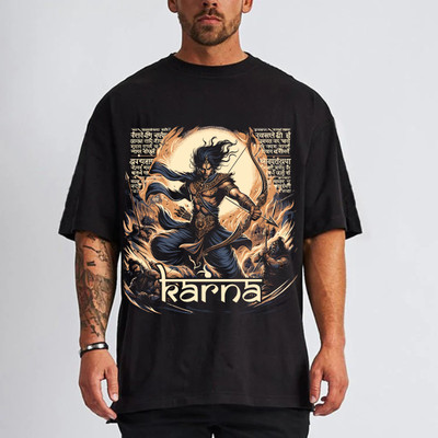 ROYALTRADERS Printed Men Round Neck Black T-Shirt