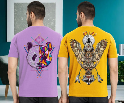Lecowar Printed Men Round Neck Multicolor T-Shirt