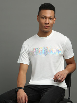 FROSEN FOX Self Design Men Round Neck White T-Shirt