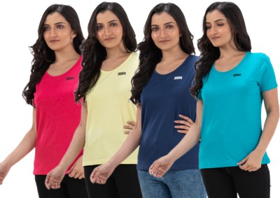 STYLE AK Solid Women Round Neck Pink, Yellow, Blue, Green T-Shirt