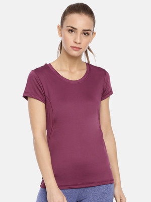 Macrowoman W-Series Solid Women Round Neck Purple T-Shirt