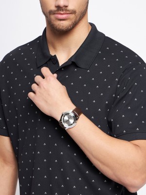 Nyker Printed Men Polo Neck Black T-Shirt