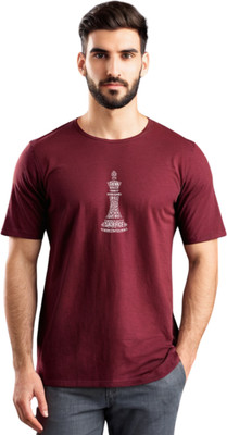 V7 VASTRAA Typography Men Round Neck Maroon T-Shirt
