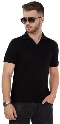 CAUSTIC Solid Men Polo Neck Black T-Shirt