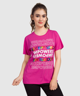 Monisha Plus Typography Women Round Neck Pink T-Shirt