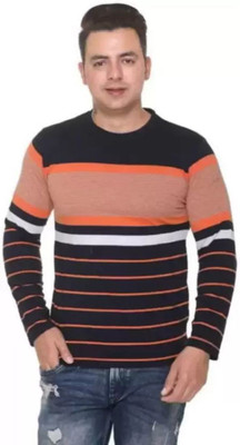 BLACK BLINK Striped Men Round Neck Multicolor T-Shirt