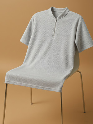 Jump Cuts Self Design Men Henley Neck Grey T-Shirt