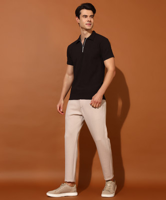 SYDNEY HILLS Self Design Men Polo Neck Brown T-Shirt